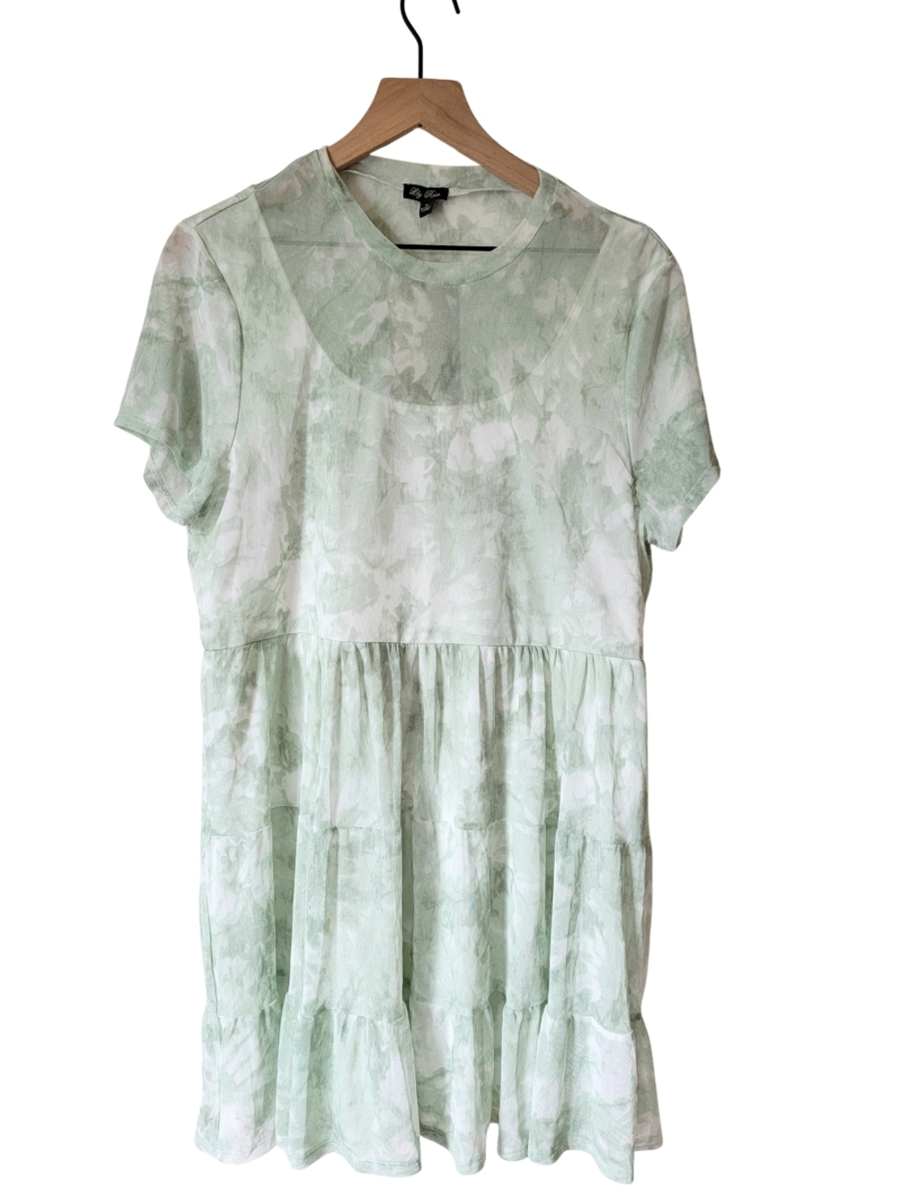Lily Rose Babydoll MiniDress Soft Green And White Short Sleeve Dress Size 1X NWT